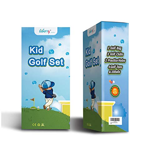 Liberry Kids Golf Clubs Set, Golf Toy with Golf Bag, 3 Adjustable Golf Clubs, 2 Practice Holes