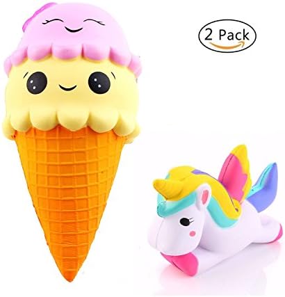 URXTRAL 2 PCS Scented Soft Kawaii Cute Squishies Lovely Toys Stress Relieve Squeeze Slow Rising Toys (Jumbo Ice Cream &amp; Unicorn), Nice Gift for Kids &amp; Adults