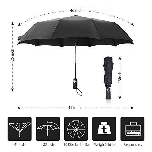 Bodyguard Inverted Windproof Umbrella with Teflon Coating, 10 Ribs Auto Open and Close Travel Umbrella, Portable Reverse Umbrellas with Leather Cover