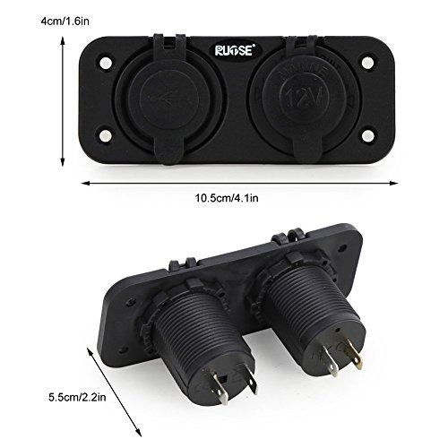 RUPSE Dual USB Charger Socket Mount Marine with Wires 12 Volt Motorcycle Boat Rv Truck Car Plug Power Outlet