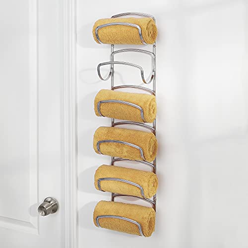 mDesign Steel Towel Holder for Bathroom Wall Wall Mounted Organizer