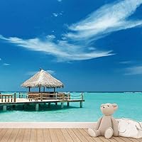 Wall Mural Beach and Blue Sea View Removable Self-Adhesive Wallpaper Wall Decoration for Bedroom Living Room - 66x96 inches