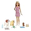Barbie-Doggy-Daycare-Doll-Pets-Amazon-Exclusive Barbie FXH08 Doggy Daycare Doll, Blonde, and Pets Playset with 4 Dogs, Including One Puppy that Poops and One that Pees…