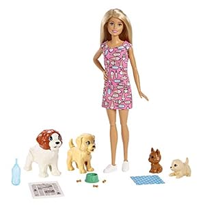 Barbie FXH08 Doggy Daycare Doll, Blonde, and Pets Playset with 4 Dogs, Including One Puppy that Poops and One that Pees…