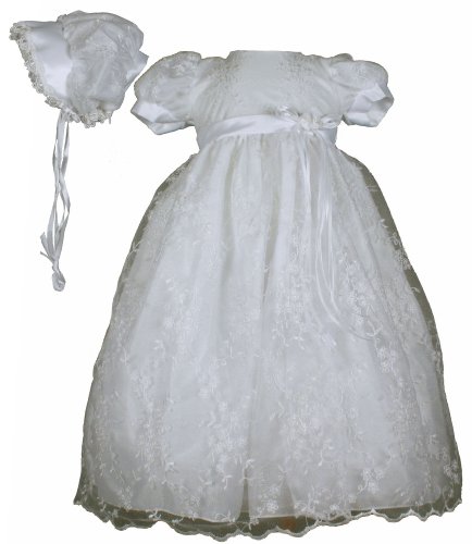 White Embroidered Tulle Christening Baptism Gown - Size L (12-18 Month)