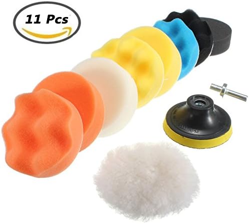 11pcs 3"/80mm Compound Buffing Sponge Pads Wax Polishing Buffing Pad for Auto Car Sanding, Buffing, Waxing, Sealing Glazing (9 Polishing Pads+1 Woolen Buffer+1 Thread Drill Adapter with Shank)