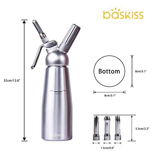 Professional Whipped Cream Dispenser, Aluminum Cream Whipper, 3 Sainless Steel Nozzles and 3 Plastic Pastry Tube, for Baking and Beverages (500ml)