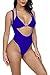 Viottiset Women's Halter Thong Suspender Swimsuit Brazilian Bikini High Waisted Sky Blue Large