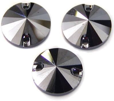 10mm SWAROVSKI 3200 Rivoli Sew On Rhinestone by 6 PCS, Jet Hematite