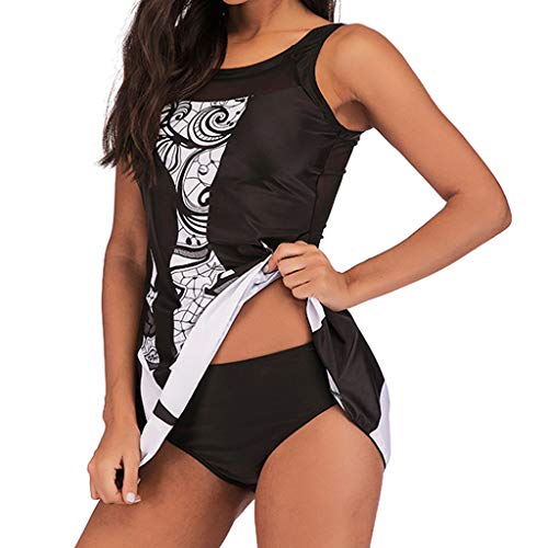 iYBUIA Tankini Plus Size Swimsuits for Women with Shorts Beachwear Padded Swimwear Black,White