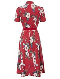 Belle Poque vestido de té con cinturón BP878 para mujer, estilo vintage con estampado floral