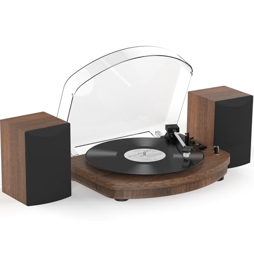 Vinyl Turntable with Two Stereo Speakers, Wireless Belt Drive Turntable 3 Speeds AT-3600L Cartridge Vintage RCA Output