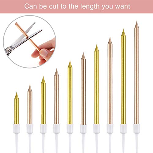 36 Pcs Party Long Thin Cake Candles Metallic Birthday Candles in Holders for Birthday Wedding Party Cake Decorations (Gold Silver Champagne)