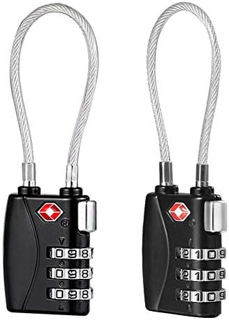 TSA Approved Luggage Locks (2 Pack) 3-Digit Combination Security Padlocks Cable Number Code Lock for School Gym Locker Luggage Suitcase Baggage Filing Cabinets Toolbox Case (Black)