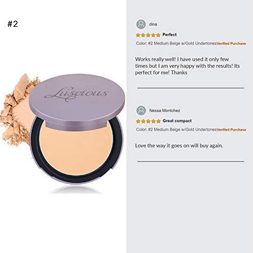 Luscious Cosmetics Velvet Matte Oil Control Pressed Powder Foundation | Vegan and Cruelty Free | Multi-use Foundation & Setting Powder (#2 Medium Beige w/Gold Undertones 0.35oz) - Thumbnail 2