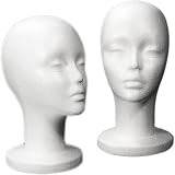 set of 2 Styrofoam female white face hard MANNEQUIN Wig Head FOAM Model
