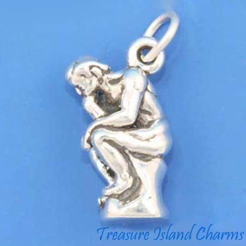 The Thinker Statue Rodin Philosophy Sculpture 3D 925 Solid Charm
