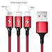USB 3 in 1 Cable, Acessorz Multi Charger 4FT Nylon Braided Fast Charging Data Sync Cable Cord Compatible iPhone X, iPhone 8/7 Plus, iPhone 6/6S plus/5/SE, iPad, Micro Android Devices (Red)