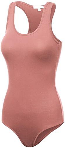 DOUBLDO Womens Classic Solid Soft Stretchy Racerback Bodysuit Leotard-M-DUSTY_ROSE