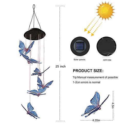 AVEKI Solar Wind Chimes Outdoor, Color-Changing Solar Mobile Wind Chime Waterproof Solar Powered LED Hanging Lamp for Outdoor Garden Festival Decoration (Butterfly) - Thumbnail 2