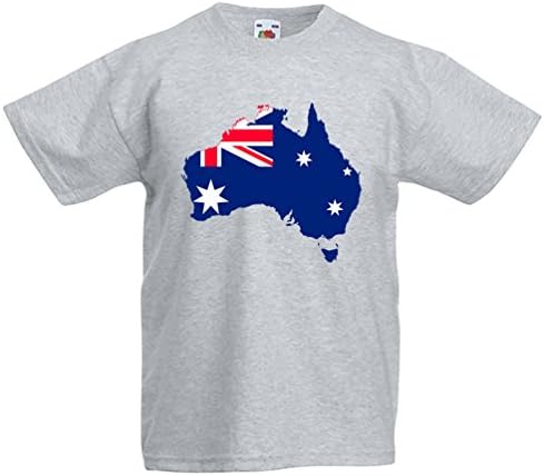 InfiniteTee UK Kids Australian Flag Map T-Shirt - Australia Down Under Gift Top Boys Girls Heather-Grey