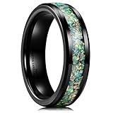King Will Nature Mens 6mm Black Tungsten Carbide Ring Inlaid with Opal Fragments/Multicolor Fragments Wedding Band