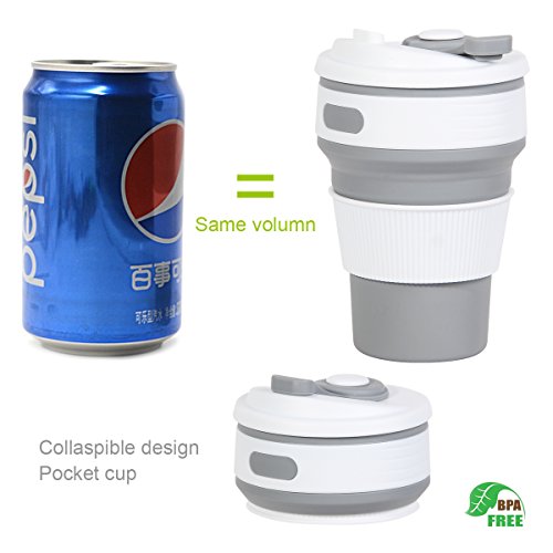 ROCONTRIP Silicone Collapsible Cup Convenient Travel Coffee Mug Lightweight Food Grade Silicone & PP BPA Free for Camping Hiking Outdoor Commuters (Gray)