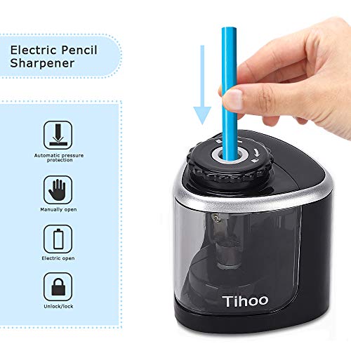 Electric Pencil Sharpener Battery Operated Automatic Pencil Sharpener with 1PC Replacement Blades, Manual and Electric Free to Switch, Anti-Slip, Black