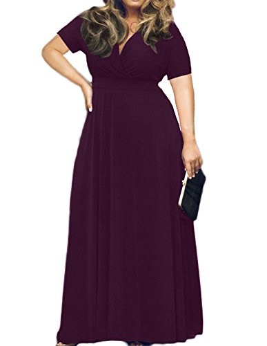 AM CLOTHES Womens Plus Size V-Neck Short Sleeve Evening Party Maxi Dress 3XL Deep Purple