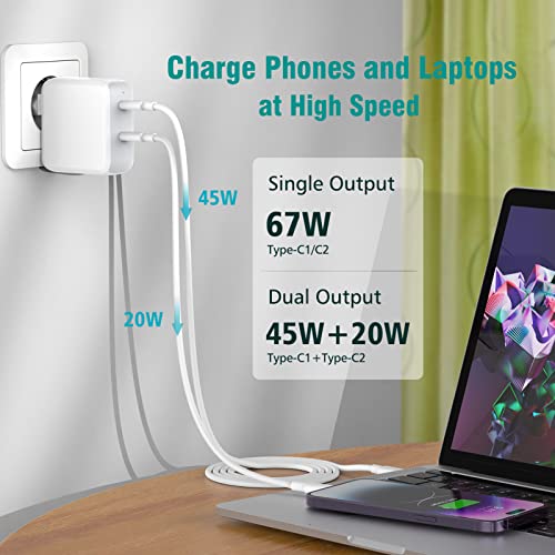 Mac Book Air Ladegerät, 67W USB C Ladegerät Kompatibel mit MacBook Air 2020/2019/2018, MacBook Pro 13 14 15 16 Zoll, 2024 iPad Pro Air 13/11 inch M4/M2, 65W USB C Netzteil 2 Port thumbnail 3