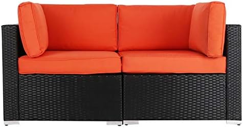 Worldrich 2-Piece Outdoor Furniture Set All Weather Patio PE Rattan Sofa Set,Removable Cushions, 2 Corner Sofa Chairs, Red/Orange (Orange)