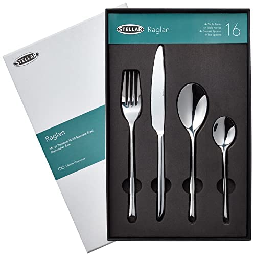 Stellar Raglan 16-Piece Stainless Steel Cutlery Set for 4 People, Dishwasher Safe