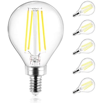 Ascher E12 Candelabra LED Light Bulbs 60 Watt Equivalent, 550 Lumens, Daylight White 5000K, Decorative G45 LED Globe Bulbs, Filament Clear Glass, Non-Dimmable, Pack of 5