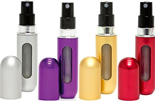 Travalo Classic Refillable Travel Perfume Bottle Atomizers, Silver/Purple/Gold/Red, 4 Pack