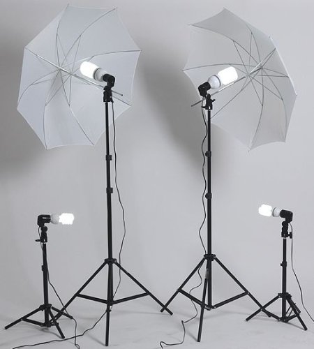 ePhoto Dk4 1000 Watt Continuous Fluorescent Lighting Kit with Carry Bag with 2 each 7 Foot Light Stands, Background stands, 105 watt 5500k bulbs, 45 watt bulbs, and 32-Inch Umbrellas