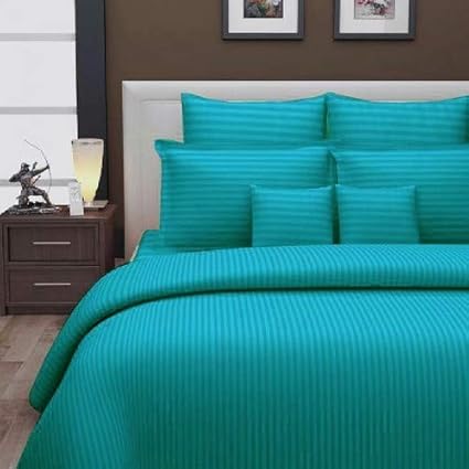 Urban Space - Regal 210TC Cotton Double King Size Bedsheet with 2 Pillow Covers, 108 * 108 inch, Sateen Stripes, Sea Blue