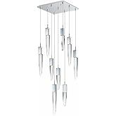 ET2 E31246-20PC Quartz Clear Beveled Crystal Rectangular LED Pendant Ceiling Lighting, 9-Light 54 Total Watts, 21" H x 16" W 