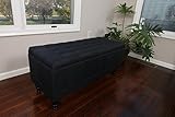 Home Life Lift Top Storage Bench with Tufted Accents Charcoal Black Linen Fabric with Wooden Legs