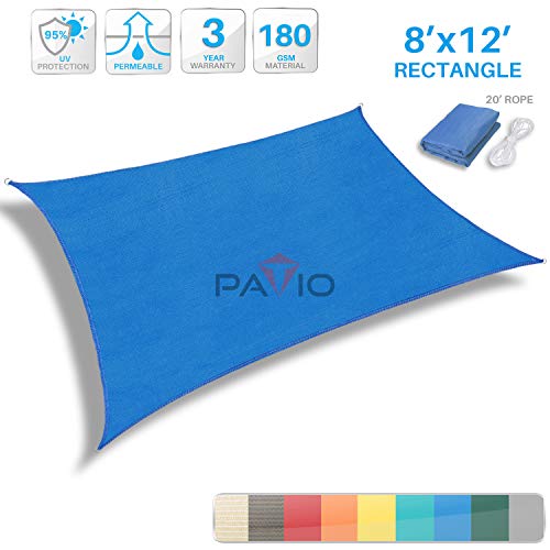 Patio Paradise 8' x 12' Blue Sun Shade Sail Rectangle Canopy - Permeable UV Block Fabric Durable Outdoor - Customized Available