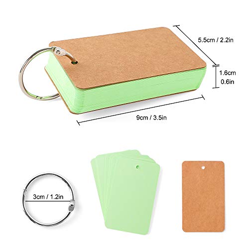 200 Pieces 3.5 x 2.2 Inches Multicolor Kraft Paper Binder Ring with Portable Pen Easy Flip Flash Card Study Cards Note Cards Memo Cards DIY Greeting Cards