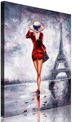 TutuBeer Large Size 1 Piece Elegant Lady in Red Dress Walk in the Eiffel Tower Figurative Print on Canvas with Stretched Frame Women the Picture on Canvas 1-Piece Set Wall Art for Home Decor,30x40inch