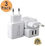 [3Pack]EU Travel Adapter Dual Port USBEuropean Wall Charger 2.1A 5V, iPhone SE/6 /6/6 Plus, iPad Air 2 / Pro / mini 3, Galaxy S7 / S7 Edge/S6 /S6Edge/Edge+,Note 5,LG G5[White]