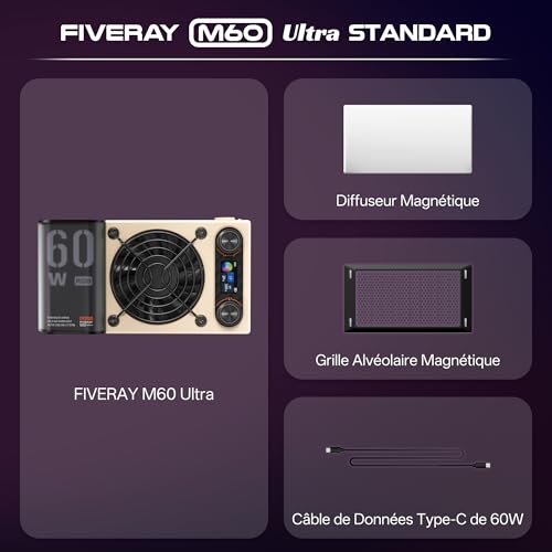 ZHIYUN Fiveray M60 Ultra 60W RGB Video Light [Official] LED Light for Camera, Cold Shoe, LED Video Lighting, APP Control, 4500mAh Battery, 2500K~10000K, 430g, Portable Streaming Lamp for YT TK