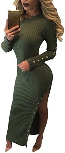 Merry21 Women's Button Decoration High Split Cocktail Sweater Dress Green XL