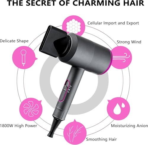 Jooayou Professional Hair Dryer 2000W Fast Dry Negative Ions Hair Blow Temperature Hairdryer with Diffuser Hairdryer with 2 Speeds, 3 Heating and Cool Button