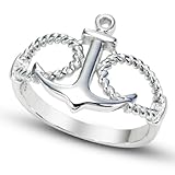 925 Sterling Silver Anchor and Rope Nautical Band Ring