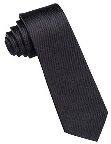 Barry.Wang Solid Black Silk Skinny Tie Plain Woven Necktie Business Formal