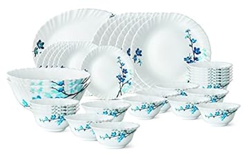 Larah by Borosil Mimosa Glass Dinnerware Set, 33-Pieces, White