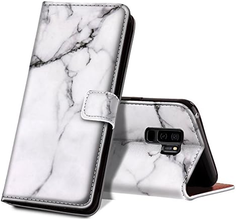 Samsung Galaxy S9 Plus Wallet Case, Sangkoo White Marble S9 Plus Case, Premium PU Leather Wallet Flip Protective Case Cover with Card Slots and KickStand for Samsung Galaxy S9 Plus (Marble)