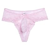 YiZYiF Men's Floral Lace Criss-Crossing Back Briefs Sissy Pouch Mooning Panties Pink X-Large(Waist 29.5-44.0